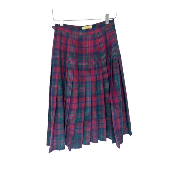 Lochcarron Scotland Tartan Kilted Wool Buckle Plaid Fringe Pleated Skirt Size 10 - Picture 1 of 7